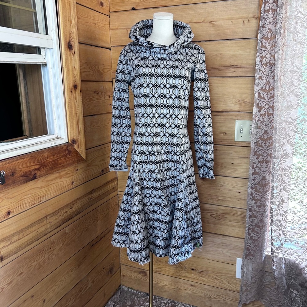 Berta Geometric Mock Neck Dress Womens Large Black White Skunkfunk Avant Garde